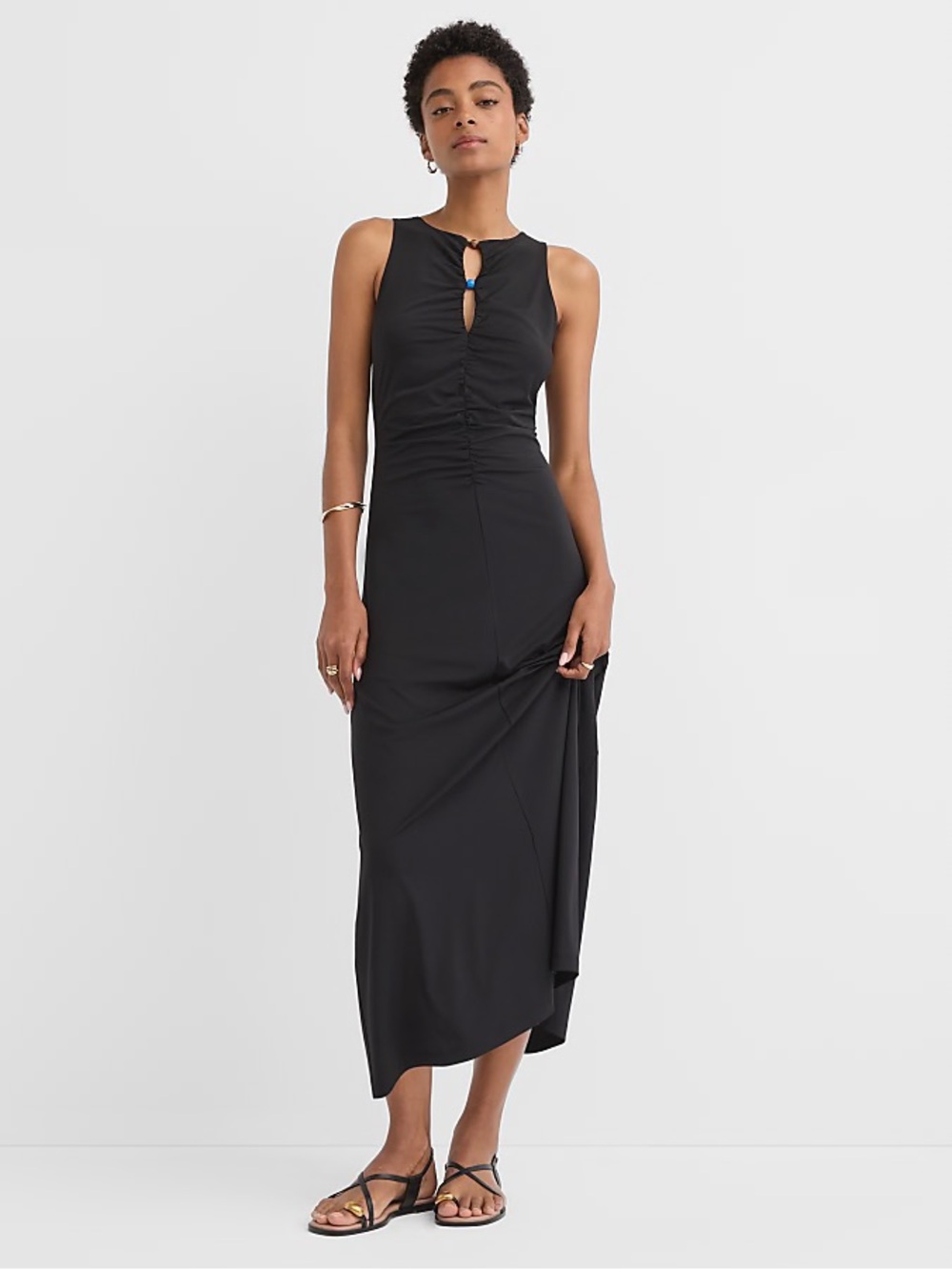 Loft Beaded Keyhole Ruched Maxi Dress - Black Small